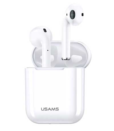 USAMS earphones BHULQ01, με θήκη φόρτισης, Lightning, λευκά