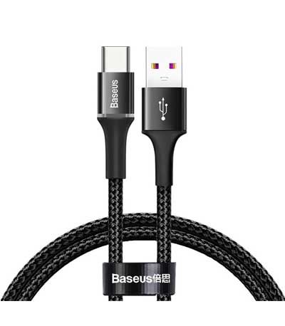 BASEUS καλώδιο USB σε Type-C CATGH-F01, LED, 5A 40W, 0.5cm, μαύρο
