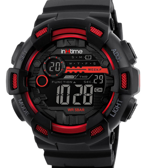 INTIME Ρολόι χειρός Chrono-02, Double time, EL φωτισμός, κόκκινο