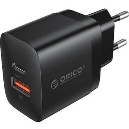 ORICO φορτιστής τοίχου PV20-1U1C, USB & USB-C, PD QC 3.0, 20W, μαύρος