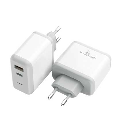 POWERTECH Φορτιστής Τοίχου PT-708, 1x USB, 1x Type-C, 18W, 3A, λευκό