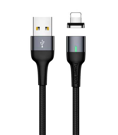 POWERTECH Καλώδιο USB 2.0 σε Lightning PT-755, μαγνητικό, 1m, μαύρο