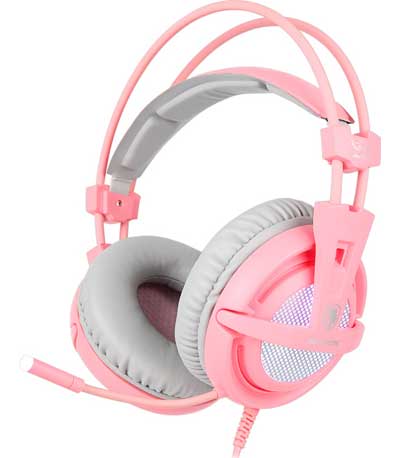 SADES Gaming Headset A6, multiplatform, USB, LED, ροζ (με USB)