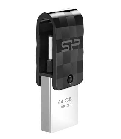 SILICON POWER Dual USB Flash Drive C31, USB 3.1 & Type-C, 64GB, μαύρο