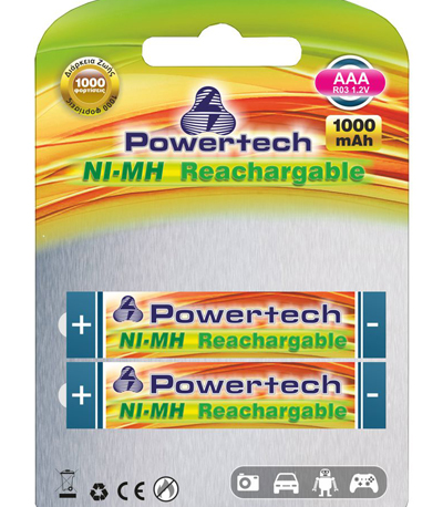 POWERTECH επαναφορτιζόμενη μπαταρία PT-159 1000mAh, AAΑ (R03), 2 τμχ