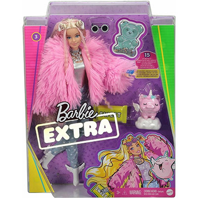 Mattel Barbie Extra: Doll with Fluffy Pink Jacket with Pet Unicorn Pig (GRN28)