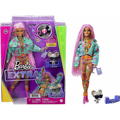 Mattel Barbie Extra: Pink Braids Hair Dark Skin Doll (GXF09)
