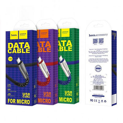 HOCO U58 CORE ΜΕΤΑΛΛΙΚΟ ΚΑΛΩΔΙΟ MICRO USB ΦΟΡΤΙΣΗΣ & DATA 1.2m, ΜΑΥΡΟ