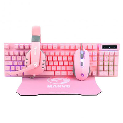 Marvo CM370 Gaming Set Ροζ (Πληκτρολόγιο, Ποντίκι, Mousepad, Ακουστικά)
