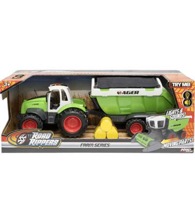 NIKKO Road Rippers Farm Series Tractor with Trailer Free Rolling Wheels With Lights + Sounds 36/20283 20280