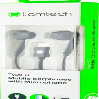LAMTECH TYPE-C MOBILE EARPHONES WITH MICROPHONE BLACK - (LAM020946)