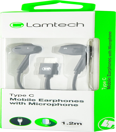 LAMTECH TYPE-C MOBILE EARPHONES WITH MICROPHONE BLACK - (LAM020946)
