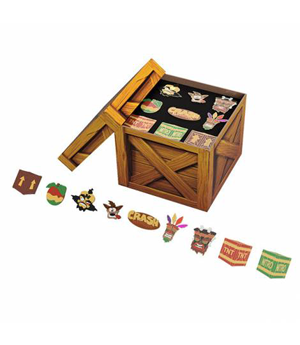 CRASH BANDICOOT - CRATE BOX WITH 9 PIECES OF PIN BADGES