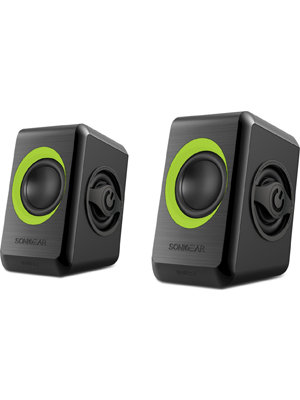 SONIC GEARS USB POWERED QUAD BASS SPEAKERS 2,0 BLACK LIME GREEN