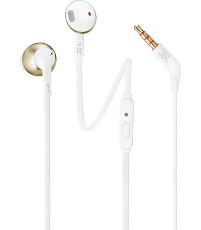 JBL T205, InEar Universal Headphones 1-button Mic/Remote - Champaigne Gold