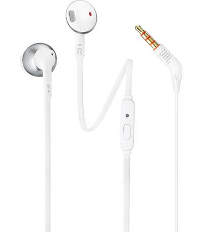 JBL T205, InEar Headphones 1-button Mic/Remote (Chrome)