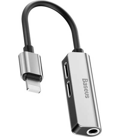 Baseus 3-in-1 iP Male to Dual iP + 3.5mm Female Adapter L52 silver (CALL52-S1)