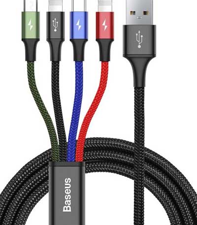 Baseus  Καλωδιο Φορτισης Fast 4w1 USB-C / 2x Lightning / Micro 3,5A 1,2m