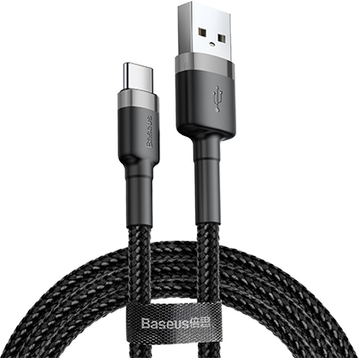 Baseus Καλωδιο Cafule Cable USB For Type-C 3A 0.5M Gray+Black CATKLF-AG1