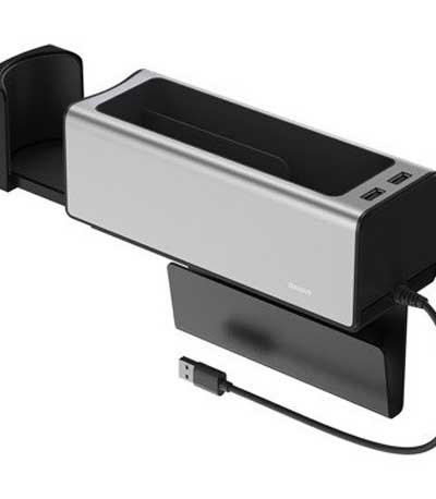 Baseus car organizer cup holder charging 2 USB HUB silver Βάση οργάνωσης με ποτηροθήκη και 2 θέσεις φόρτισης USB (CRCWH-A0S)
