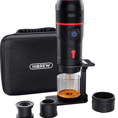 HiBREW H4-premium 3-in-1 portable coffee maker with 15 bar pressure, adapter and case 80W