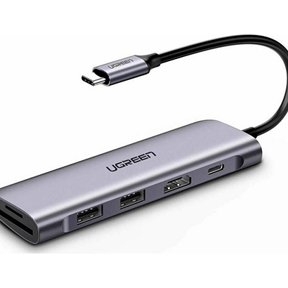 UGREEN CM195 Hub adapter 6 in 1 USB-C to 2x USB 3.0, HDMI, SD/microSD, 100W (gray)