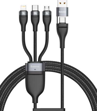 Cable USB 3w1 Baseus Flash Series, USB-C + micro USB + Lightning, 40W, 5A, 1.2m (black)