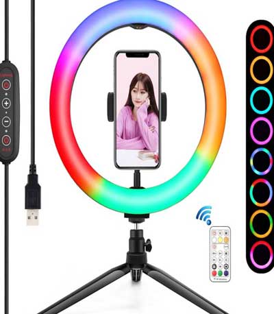 Puluz Tripod Mount with 26cm RGBW LED Ring Vlogging PKT3082B