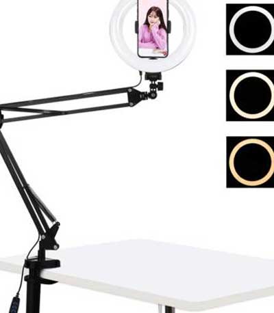 Puluz Desktop arm stand with 20cm LED Vlogging Ring PKT3089B