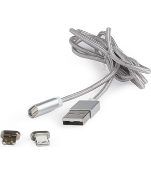 CABLEXPERT 2 IN 1 USB MAGNETIC CHARGING CABLE SILVER 1m