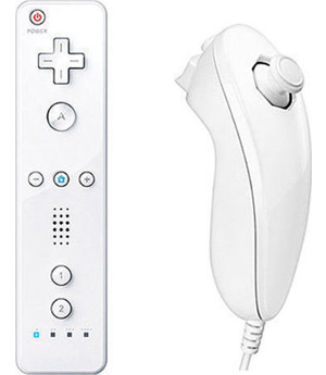 OEM White Motion Plus Sensor Remote Controller + Wired Nunchuck Bundle for Nintendo Wii/WiiU