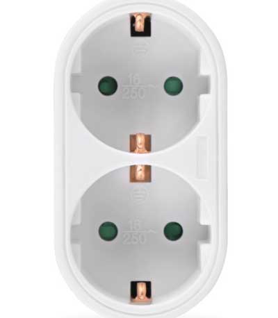 POWERTECH αντάπτορας ρεύματος PT-820, 2x schuko, 250V 16A, λευκός