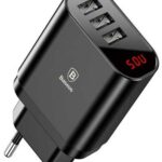 Baseus Mirror Travel Charger with LED display 3x USB (black)