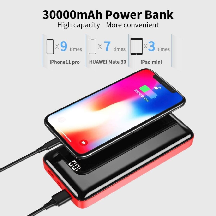 Nornss Portable Charger Power Bank NS-89 30000mAh with LCD Digital Display and USB-C Input, Dual USB (Black)