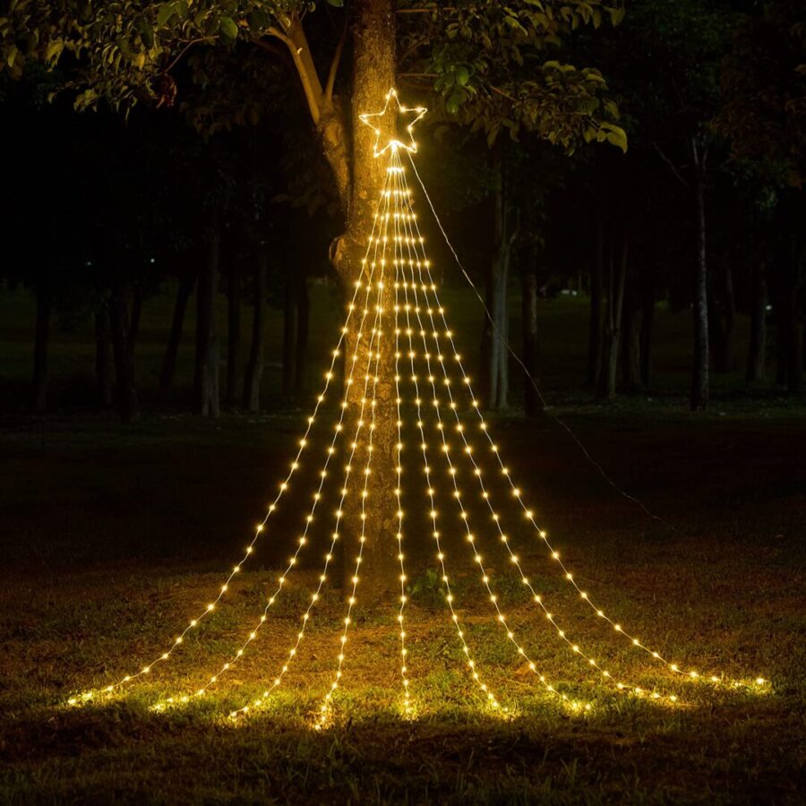 50 LED Star Waterfall Lights - Χριστουγεννιάτικα Λαμπάκια σε Θερμό Λευκό Χρώμα Ηλιακά τύπου Κουρτίνα 18779-71