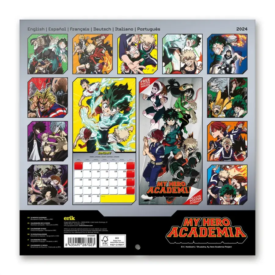 Grupo Erik MY HERO ACADEMIA - Wall Calendar 2024 (CP24083)