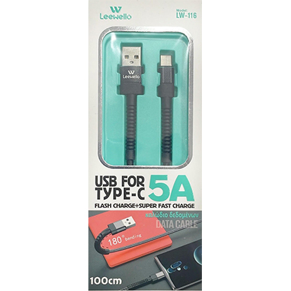 Leewello Fast Charging Cable USB to Type-C ,100cm ,Black (LW-116)