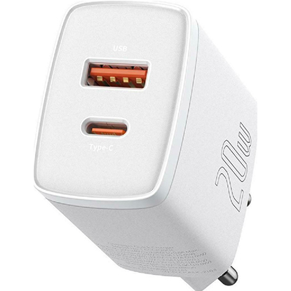 BASEUS Ταχυφορτιστής (Αντάπτορας ) με 2 Θύρες USB-A και USB-C 20W Λευκός Baseus (CCXJ-B02)