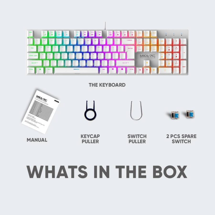 Armaggeddon Mechanical Keyboard MKA-7C Phycheagle , με Custom Blue διακόπτες και RGB, White (Αγγλικό US)