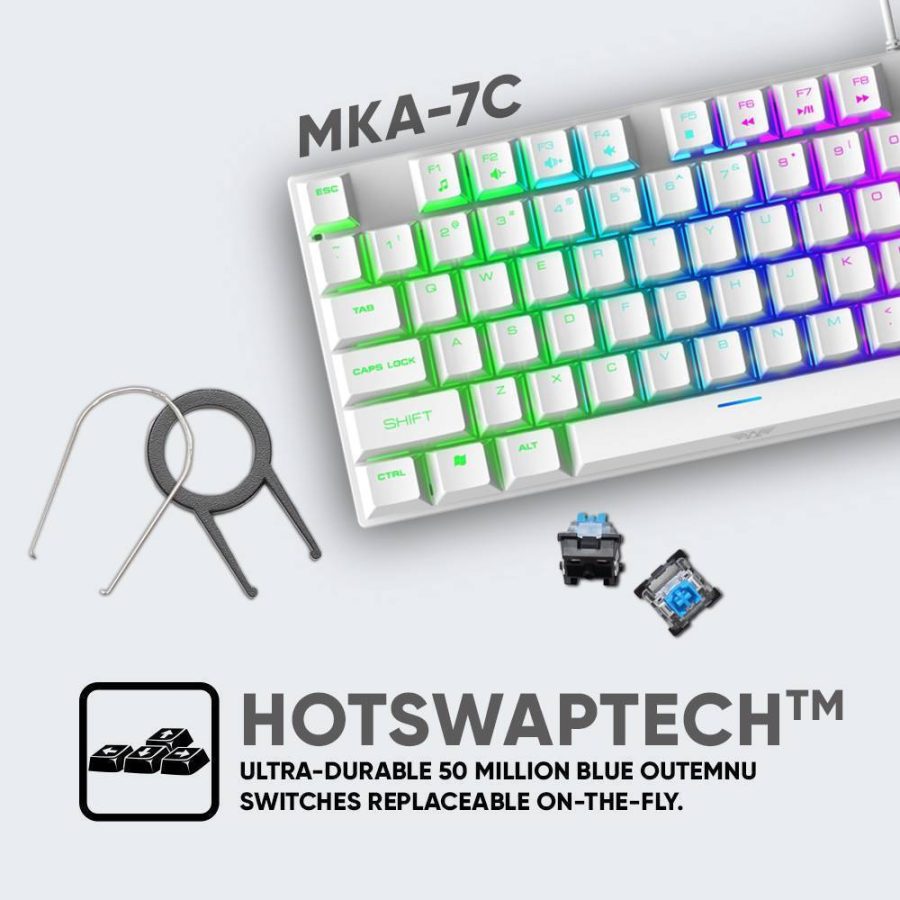 Armaggeddon Mechanical Keyboard MKA-7C Phycheagle , με Custom Blue διακόπτες και RGB, White (Αγγλικό US)