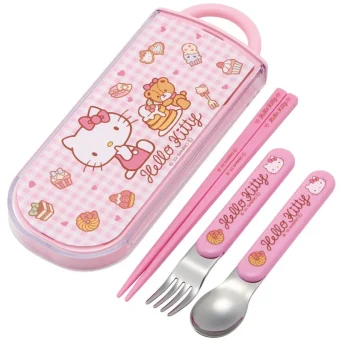 Benelic/Studio Ghibli HELLO KITTY Παιδικό Σετ Φαγητού (Πιρούνι, Κουτάλι, Chopsticks) - Sweety Pink