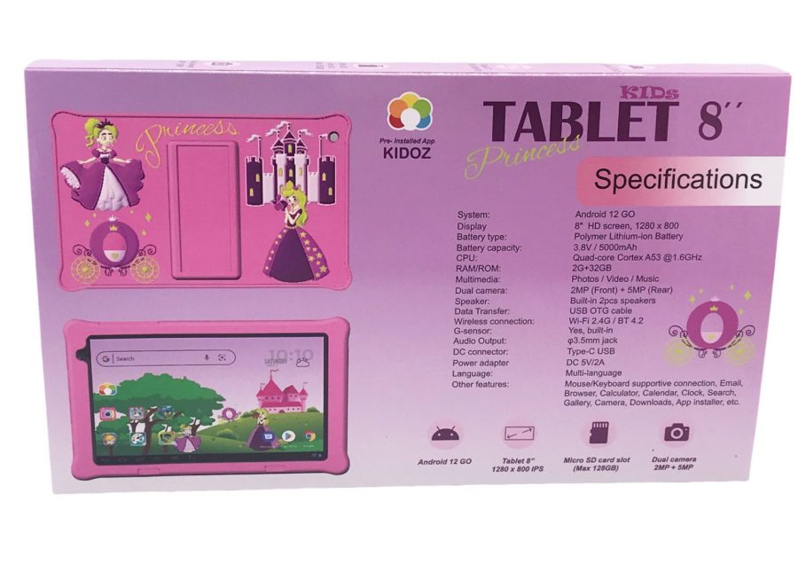 LAMTECH Kid Tablet 8' 2GB+32GB Android 12 Go Princess (LAM112594)