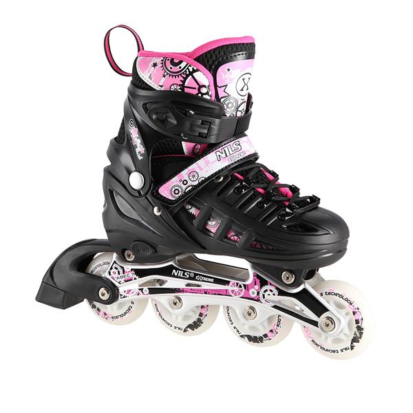 Αυξομειούμενα Roller NH 10905 ΣΕΤ 4 ΣΕ 1 INLINE SKATES NILS EXTREME Μαυρο/Ροζ LED-Medium(35-38)