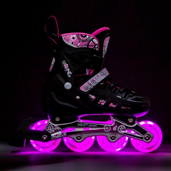 Αυξομειούμενα Roller NH 10905 ΣΕΤ 4 ΣΕ 1 INLINE SKATES NILS EXTREME Μαυρο/Ροζ LED-Medium(35-38)
