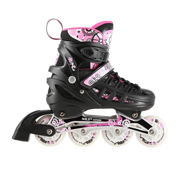 Αυξομειούμενα Roller NH 10905 ΣΕΤ 4 ΣΕ 1 INLINE SKATES NILS EXTREME Μαυρο/Ροζ LED-Medium(35-38)