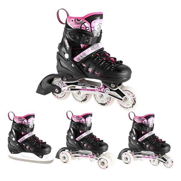 Αυξομειούμενα Roller NH 10905 ΣΕΤ 4 ΣΕ 1 INLINE SKATES NILS EXTREME Μαυρο/Ροζ LED-Medium(35-38)