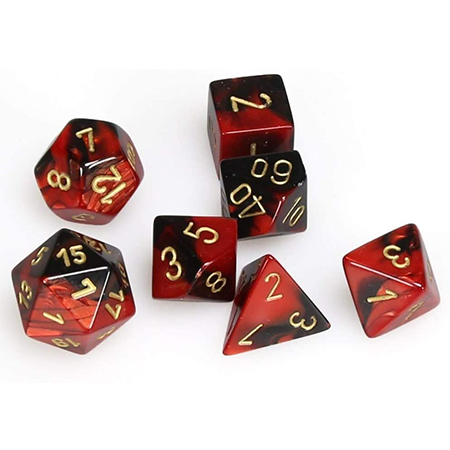 Chessex 7-Die Set Σετ Ζάρια – Gemini Black-Red/Gold Mini Polyhedral (CSX20633)