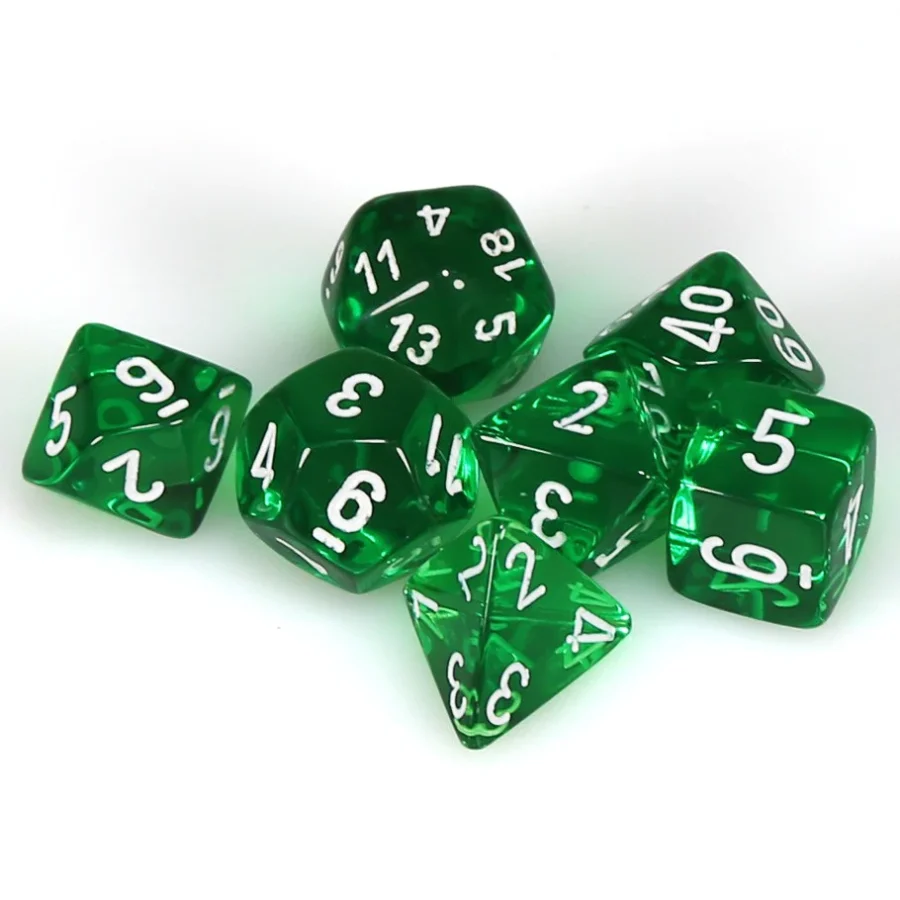 Chessex 7-Die Set Σετ Ζάρια – Translucent Green/White Mini Polyhedral (CSX20375)