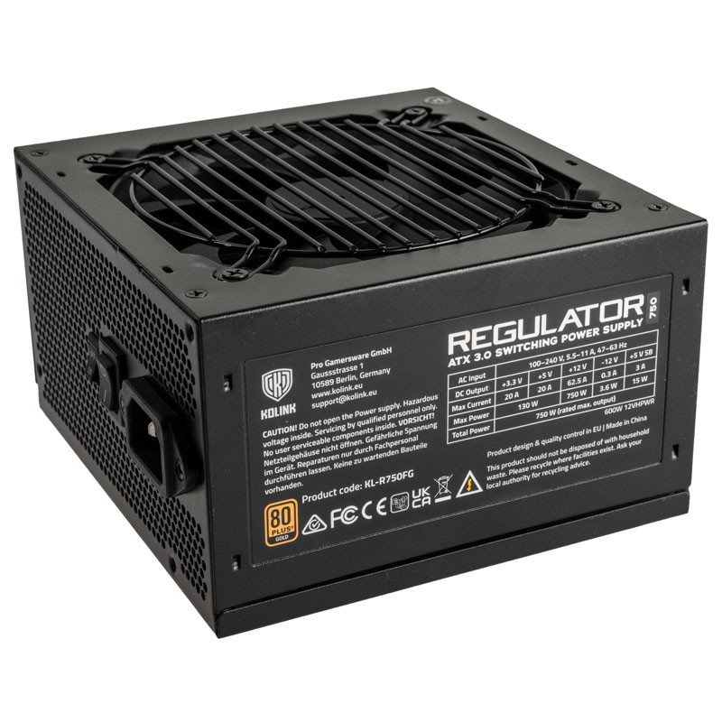 KOLINK REGULATOR 750W MODULAR 80+ GOLD PSU POWER SUPPLY GEN 5. ATX 3.0