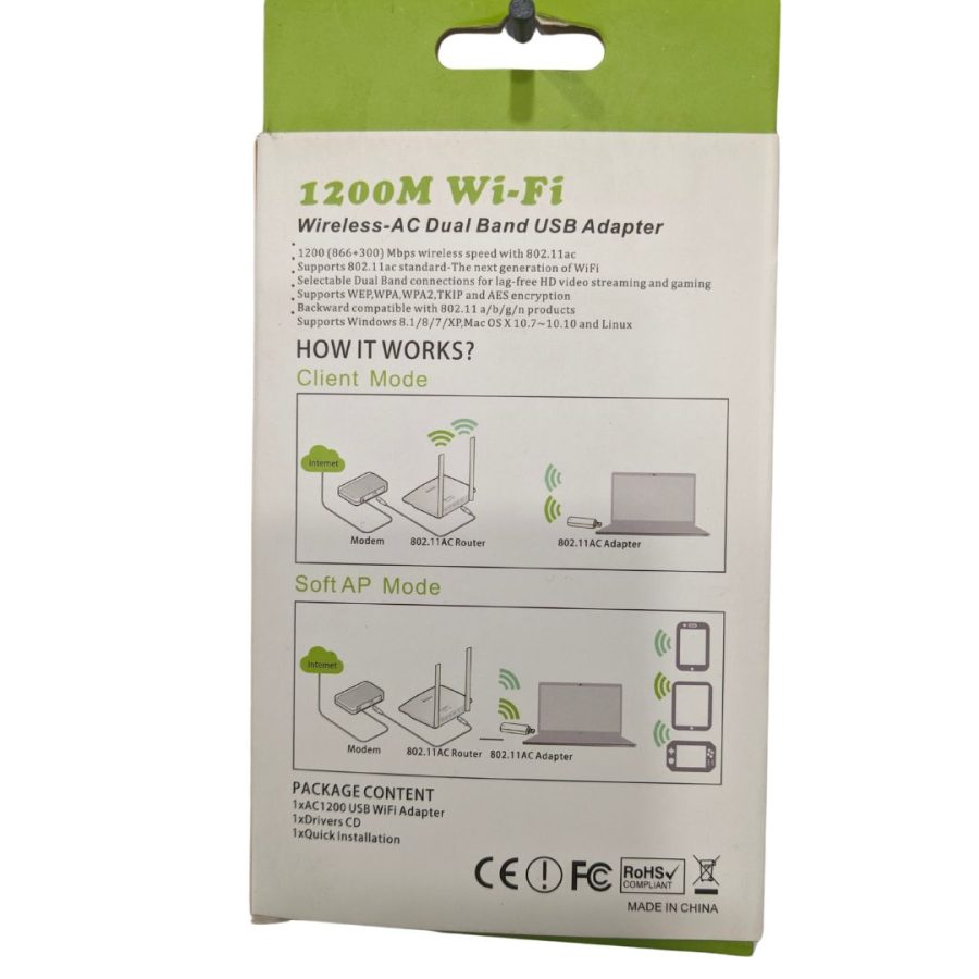 PIX-LINK 1200M Wi-Fi Wireless AC Dual Band USB Adapter LV-UAC04